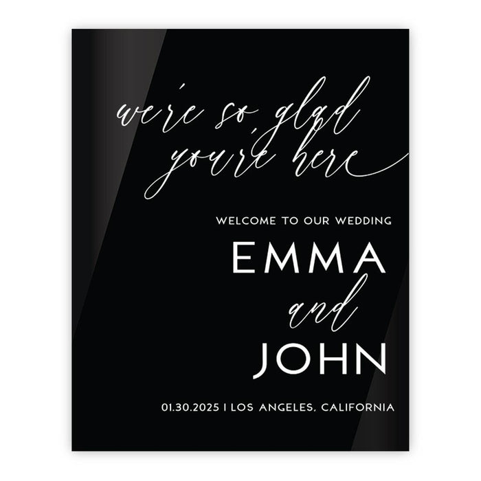 Custom Wedding Welcome Sign, Elegant Black Acrylic Design for Reception and Ceremony, 16'' x 20''-Set of 1-Andaz Press-Modern-