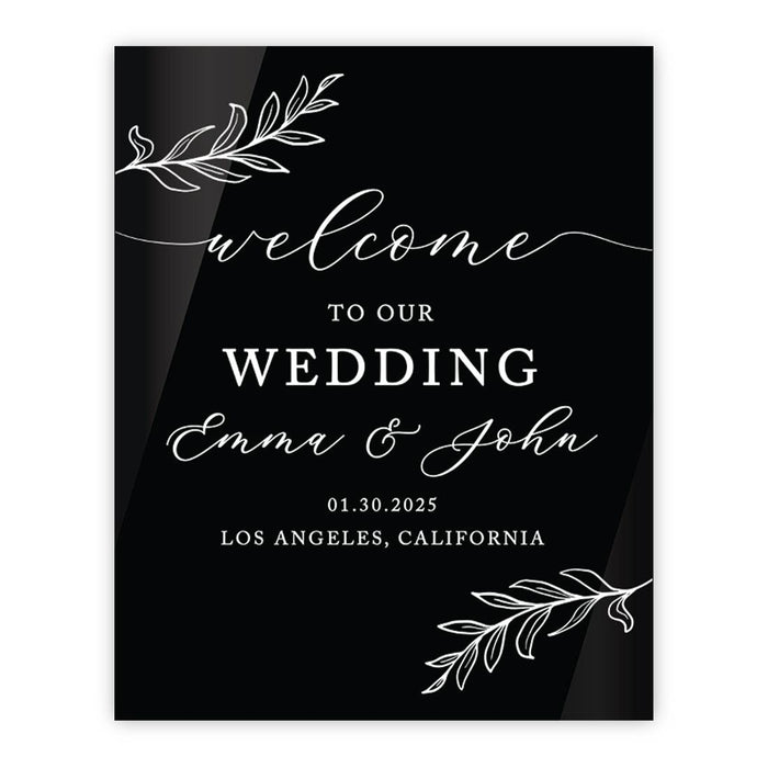 Custom Wedding Welcome Sign, Elegant Black Acrylic Design for Reception and Ceremony, 16'' x 20''-Set of 1-Andaz Press-Modern-