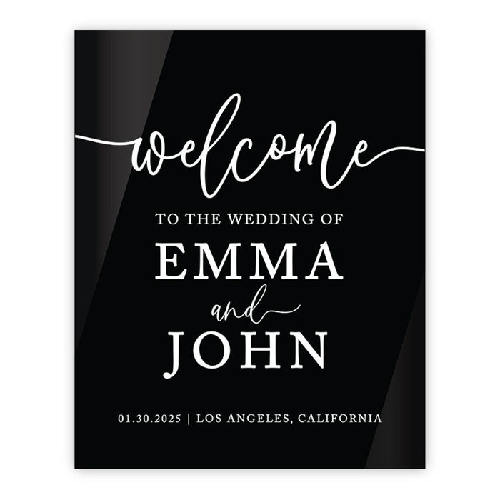 Custom Wedding Welcome Sign, Elegant Black Acrylic Design for Reception and Ceremony, 16'' x 20''-Set of 1-Andaz Press-Modern-