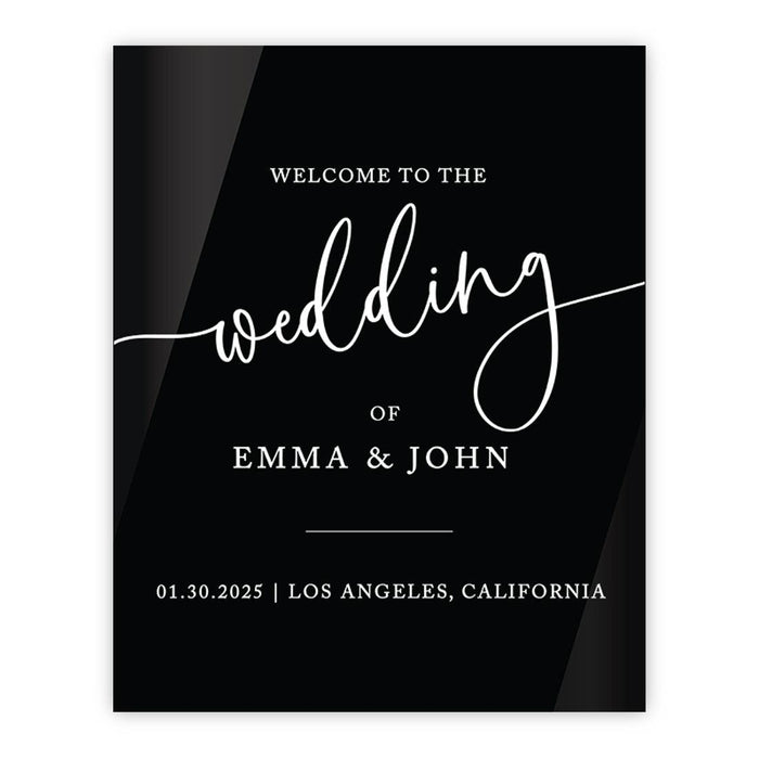 Custom Wedding Welcome Sign, Elegant Black Acrylic Design for Reception and Ceremony, 16'' x 20''-Set of 1-Andaz Press-Modern-