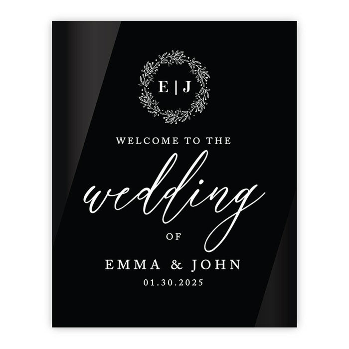 Custom Wedding Welcome Sign, Elegant Black Acrylic Design for Reception and Ceremony, 16'' x 20''-Set of 1-Andaz Press-Modern-
