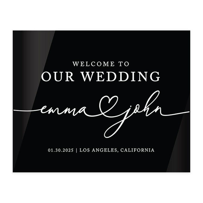Custom Wedding Welcome Sign, Elegant Black Acrylic Design for Reception and Ceremony, 16'' x 20''-Set of 1-Andaz Press-Modern-