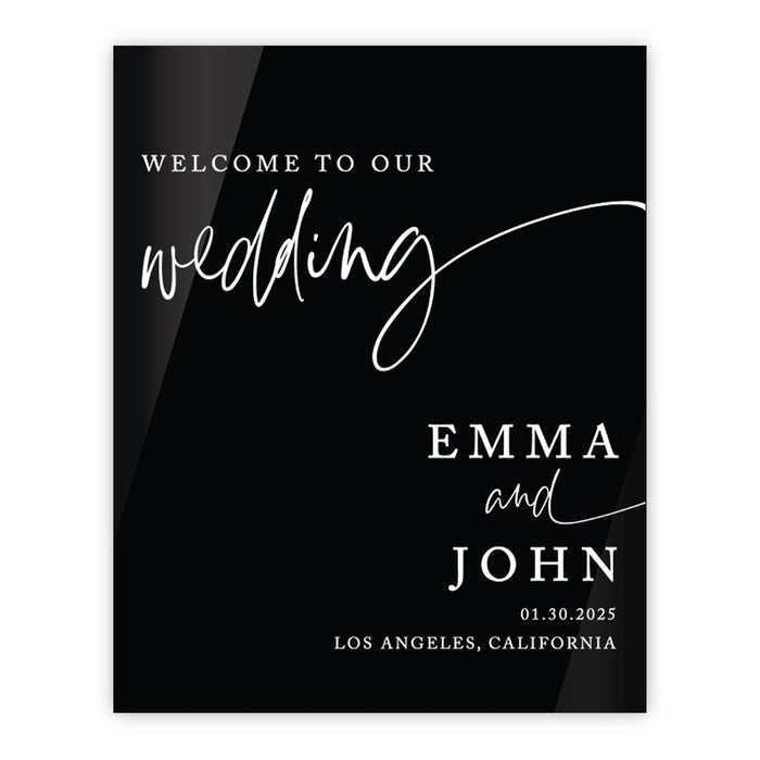 Custom Wedding Welcome Sign, Elegant Black Acrylic Design for Reception and Ceremony, 16'' x 20''-Set of 1-Andaz Press-Modern-