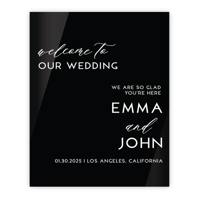 Custom Wedding Welcome Sign, Elegant Black Acrylic Design for Reception and Ceremony, 16'' x 20''-Set of 1-Andaz Press-Modern-