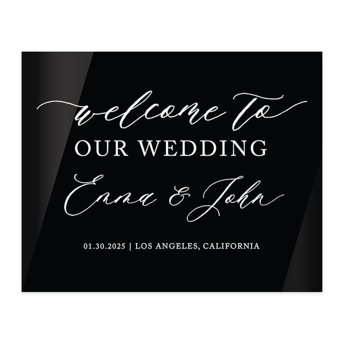 Custom Wedding Welcome Sign, Elegant Black Acrylic Design for Reception and Ceremony, 16'' x 20''-Set of 1-Andaz Press-Modern-