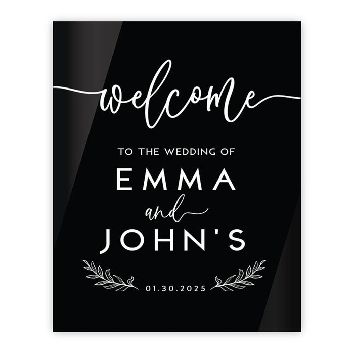 Custom Wedding Welcome Sign, Elegant Black Acrylic Design for Reception and Ceremony, 16'' x 20''-Set of 1-Andaz Press-Modern-