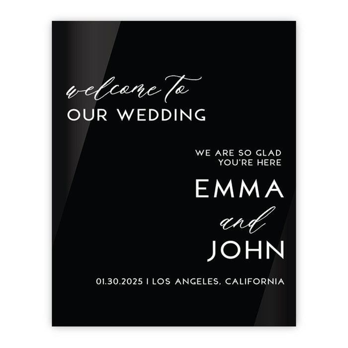 Custom Wedding Welcome Sign, Elegant Black Acrylic Design for Reception and Ceremony, 16'' x 20''-Set of 1-Andaz Press-Classic Modern-