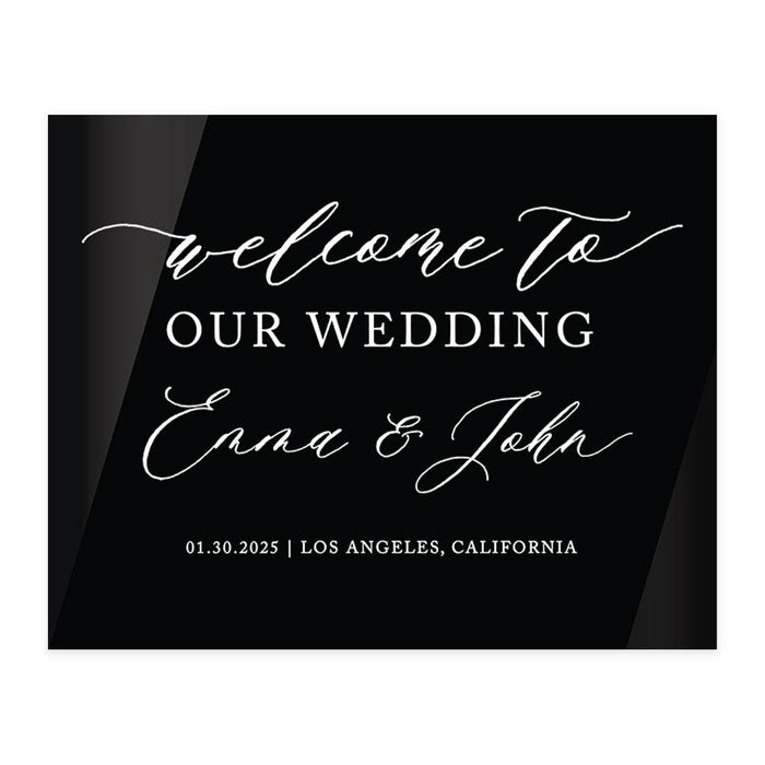 Custom Wedding Welcome Sign, Elegant Black Acrylic Design for Reception and Ceremony, 16'' x 20''-Set of 1-Andaz Press-Fairytale-