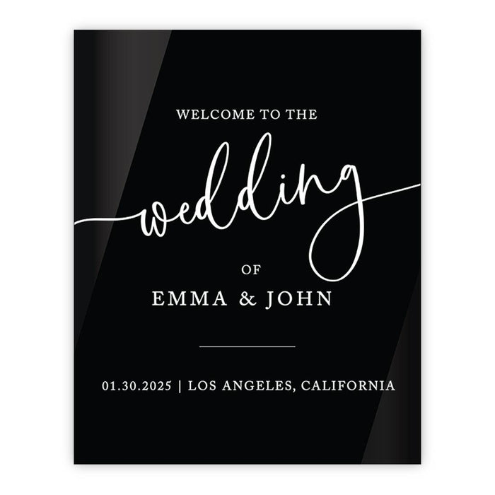 Custom Wedding Welcome Sign, Elegant Black Acrylic Design for Reception and Ceremony, 16'' x 20''-Set of 1-Andaz Press-Minimal-
