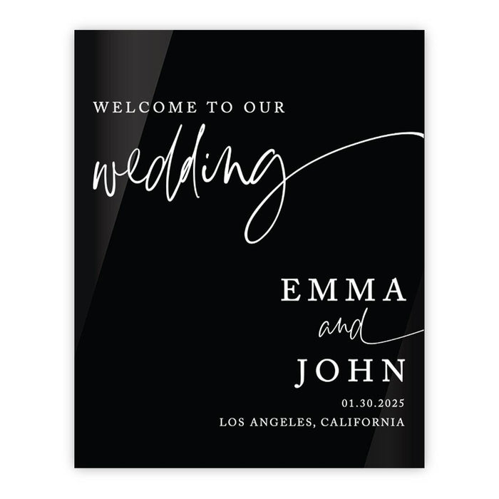 Custom Wedding Welcome Sign, Elegant Black Acrylic Design for Reception and Ceremony, 16'' x 20''-Set of 1-Andaz Press-Minimal Modern-