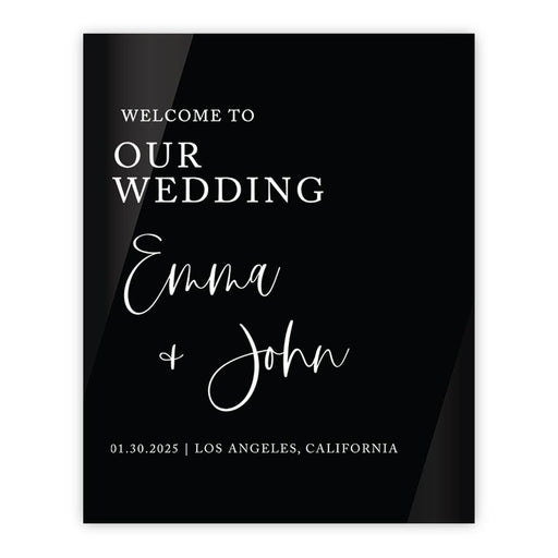 Custom Wedding Welcome Sign, Elegant Black Acrylic Design for Reception and Ceremony, 16'' x 20''-Set of 1-Andaz Press-Modern-