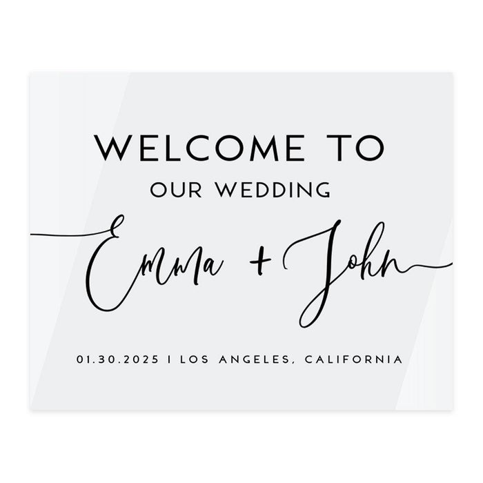 Custom Wedding Welcome Sign, Elegant White Acrylic for Reception and Ceremony, 16'' x 20'', Set of 1-Set of 1-Andaz Press-Modern-