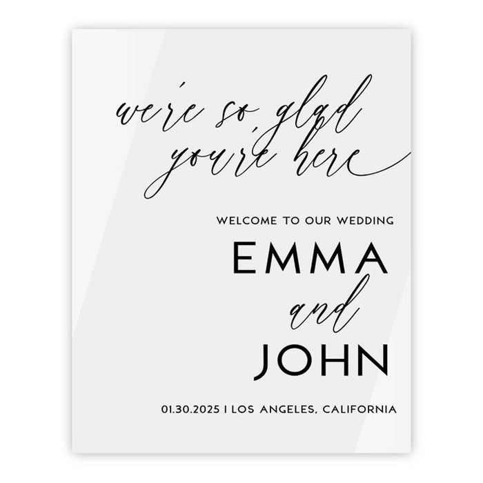 Custom Wedding Welcome Sign, Elegant White Acrylic for Reception and Ceremony, 16'' x 20'', Set of 1-Set of 1-Andaz Press-Modern-