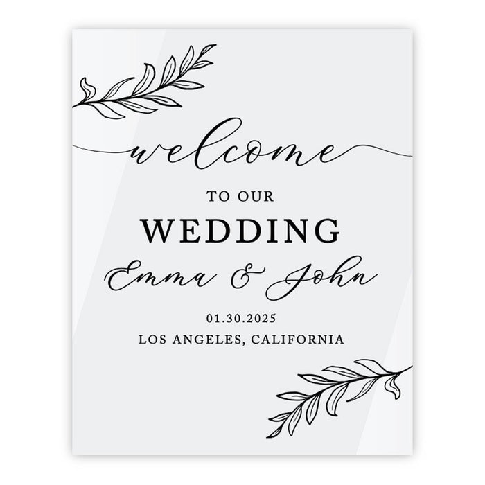 Custom Wedding Welcome Sign, Elegant White Acrylic for Reception and Ceremony, 16'' x 20'', Set of 1-Set of 1-Andaz Press-Modern-