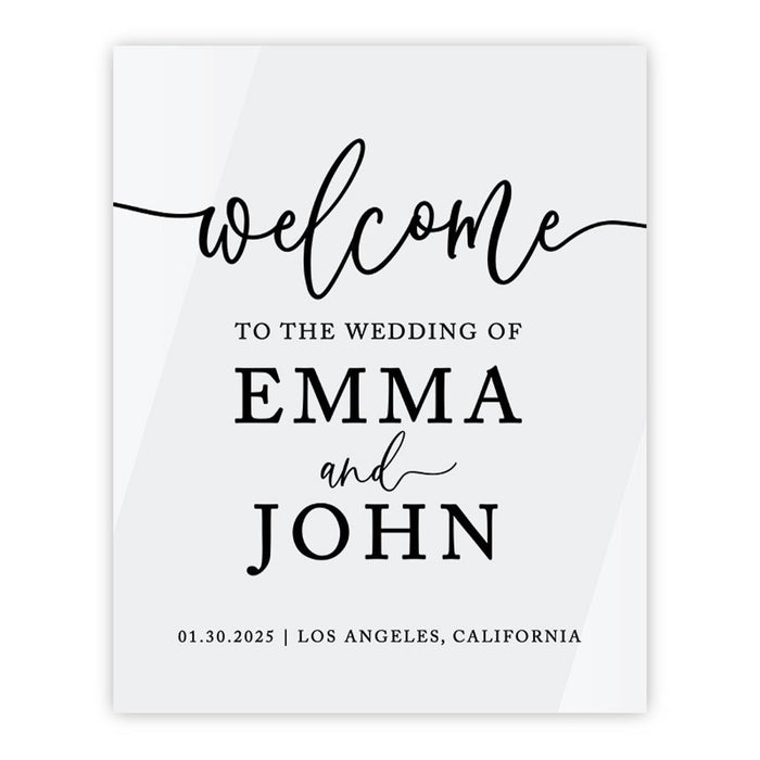 Custom Wedding Welcome Sign, Elegant White Acrylic for Reception and Ceremony, 16'' x 20'', Set of 1-Set of 1-Andaz Press-Modern-