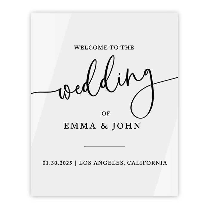 Custom Wedding Welcome Sign, Elegant White Acrylic for Reception and Ceremony, 16'' x 20'', Set of 1-Set of 1-Andaz Press-Modern-