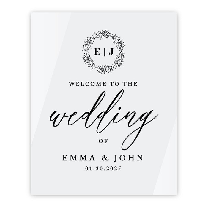 Custom Wedding Welcome Sign, Elegant White Acrylic for Reception and Ceremony, 16'' x 20'', Set of 1-Set of 1-Andaz Press-Modern-