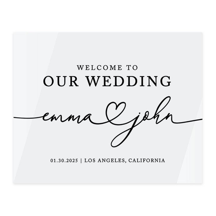 Custom Wedding Welcome Sign, Elegant White Acrylic for Reception and Ceremony, 16'' x 20'', Set of 1-Set of 1-Andaz Press-Modern-