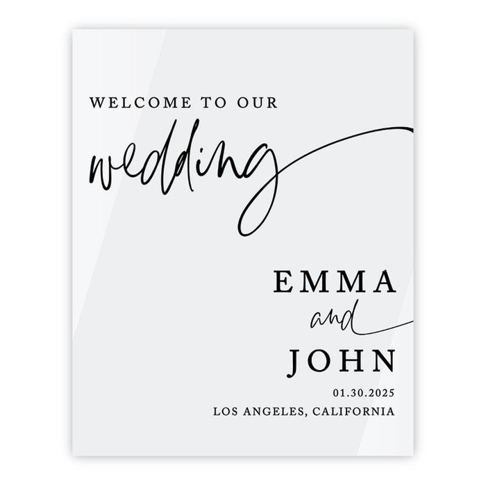 Custom Wedding Welcome Sign, Elegant White Acrylic for Reception and Ceremony, 16'' x 20'', Set of 1-Set of 1-Andaz Press-Modern-