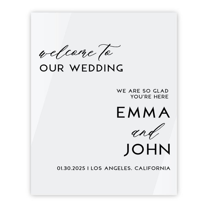 Custom Wedding Welcome Sign, Elegant White Acrylic for Reception and Ceremony, 16'' x 20'', Set of 1-Set of 1-Andaz Press-Modern-