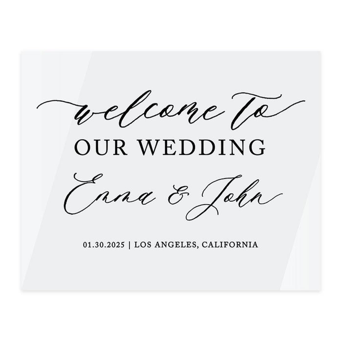 Custom Wedding Welcome Sign, Elegant White Acrylic for Reception and Ceremony, 16'' x 20'', Set of 1-Set of 1-Andaz Press-Modern-