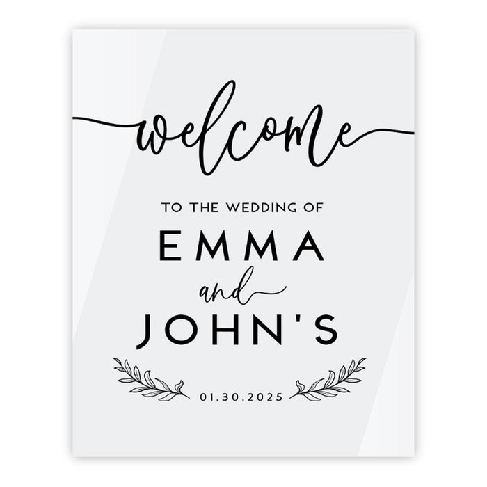 Custom Wedding Welcome Sign, Elegant White Acrylic for Reception and Ceremony, 16'' x 20'', Set of 1-Set of 1-Andaz Press-Modern-