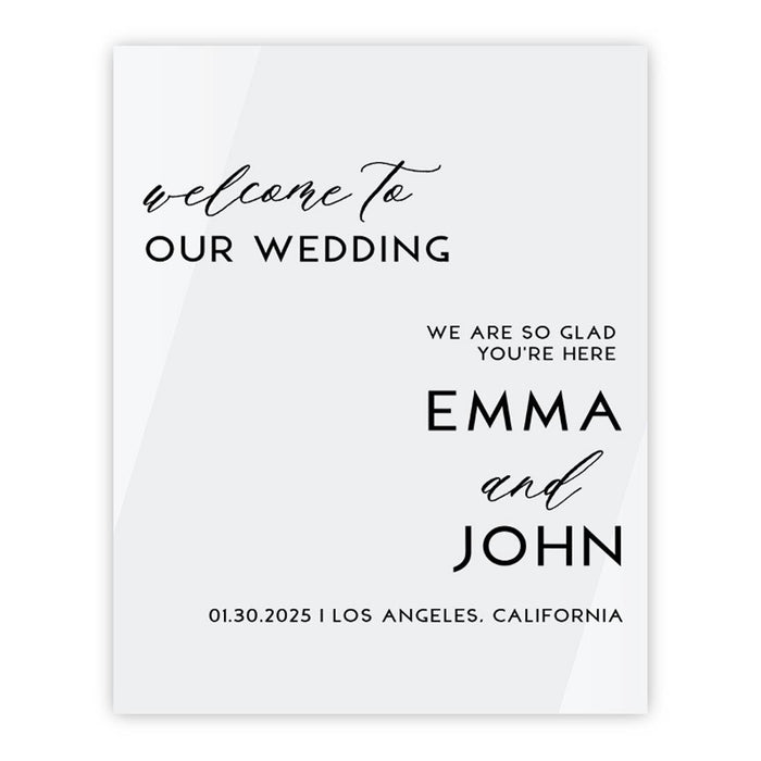 Custom Wedding Welcome Sign, Elegant White Acrylic for Reception and Ceremony, 16'' x 20'', Set of 1-Set of 1-Andaz Press-Classic Modern-