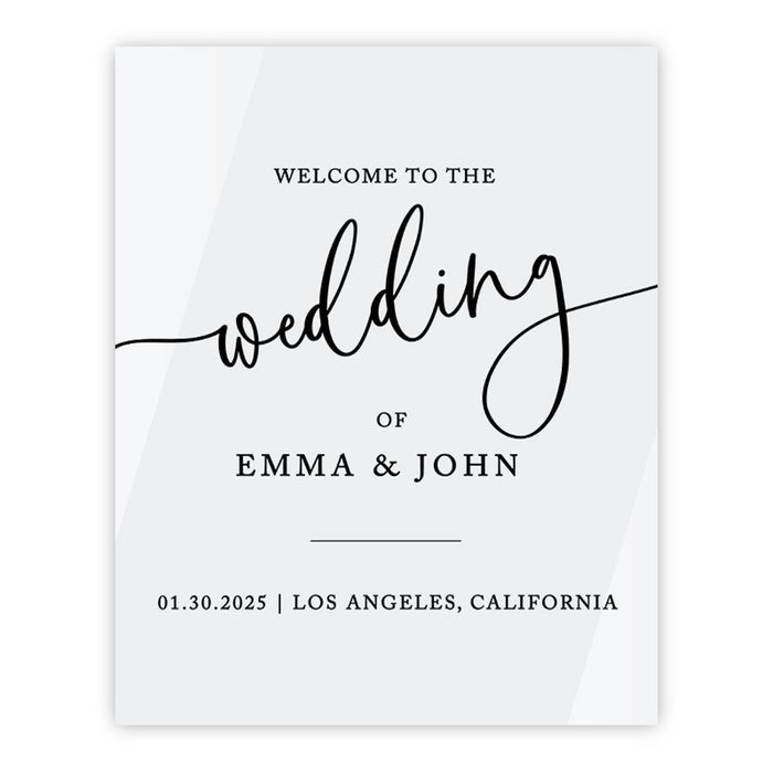Custom Wedding Welcome Sign, Elegant White Acrylic for Reception and Ceremony, 16'' x 20'', Set of 1-Set of 1-Andaz Press-Minimal-