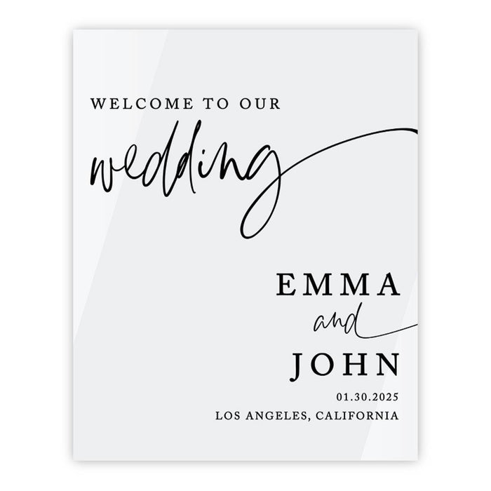 Custom Wedding Welcome Sign, Elegant White Acrylic for Reception and Ceremony, 16'' x 20'', Set of 1-Set of 1-Andaz Press-Minimal Modern-