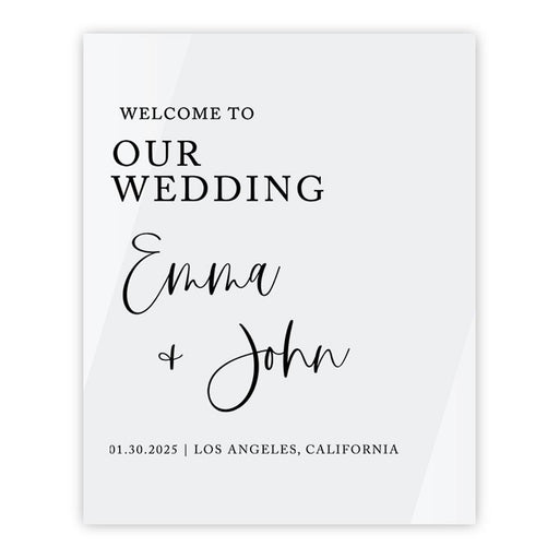 Custom Wedding Welcome Sign, Elegant White Acrylic for Reception and Ceremony, 16'' x 20'', Set of 1-Set of 1-Andaz Press-Modern-