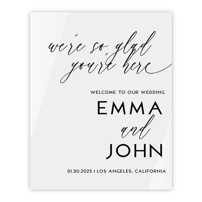 Custom Wedding Welcome Sign, Elegant White Acrylic for Reception and Ceremony, 16'' x 20'', Set of 1-Set of 1-Andaz Press-Romantic Modern-