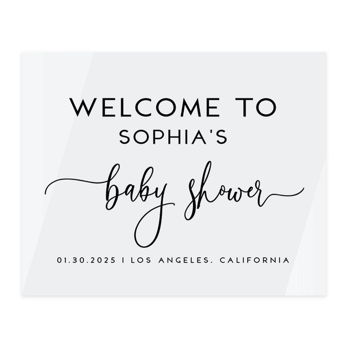 Custom White Acrylic Baby Shower Welcome Sign, Large Gender-Neutral Decorative Sign, 16 x 20 Inches-Set of 1-Andaz Press-Fun Script-