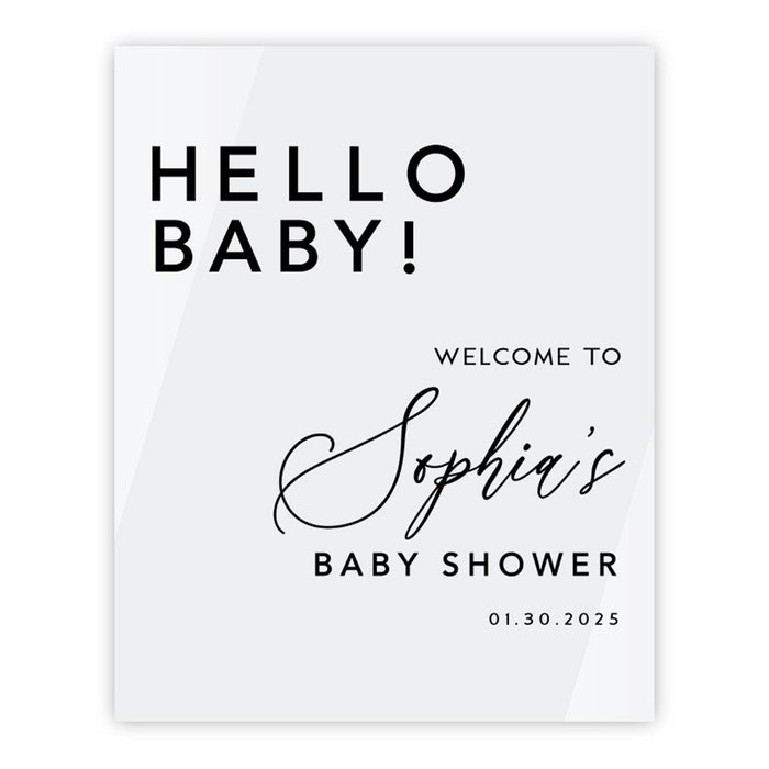 Custom White Acrylic Baby Shower Welcome Sign, Large Gender-Neutral Decorative Sign, 16 x 20 Inches-Set of 1-Andaz Press-Hello Baby!-