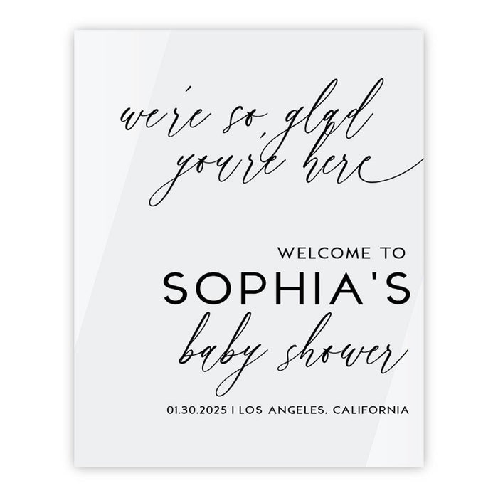 Custom White Acrylic Baby Shower Welcome Sign, Large Gender-Neutral Decorative Sign, 16 x 20 Inches-Set of 1-Andaz Press-Modern Script-