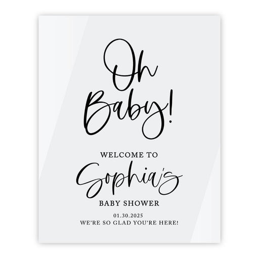 Custom White Acrylic Baby Shower Welcome Sign, Large Gender-Neutral Decorative Sign, 16 x 20 Inches-Set of 1-Andaz Press-Oh Baby!-