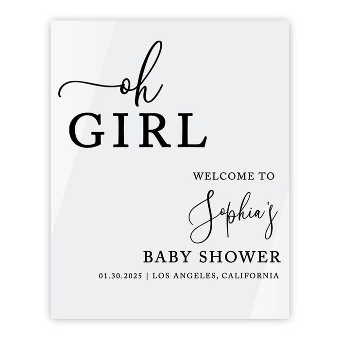 Custom White Acrylic Baby Shower Welcome Sign, Large Gender-Neutral Decorative Sign, 16 x 20 Inches-Set of 1-Andaz Press-Oh Girl-