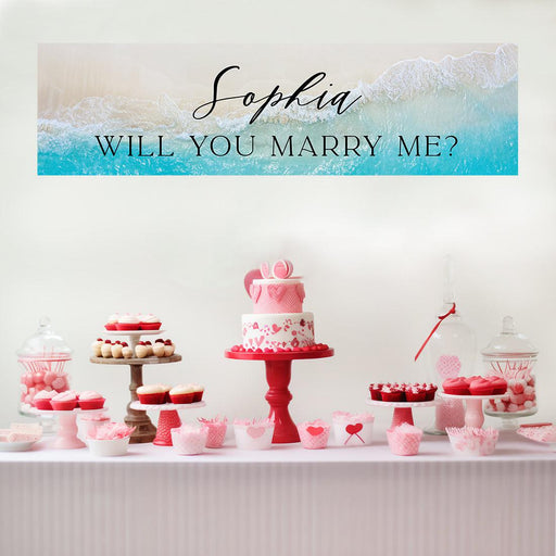 Custom Will You Marry Me Sign Banner, Proposal and Valentine's Day Decorations Ideas, Set of 1-Set of 1-Andaz Press-Beach Theme Will You Marry Me?-