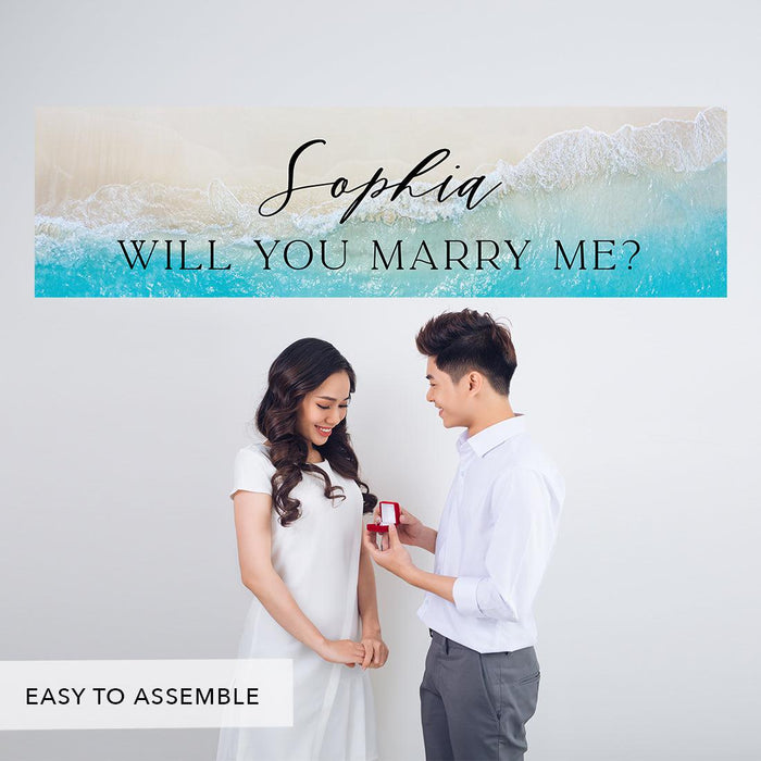 Custom Will You Marry Me Sign Banner, Proposal and Valentine's Day Decorations Ideas, Set of 1-Set of 1-Andaz Press-Beach Theme Will You Marry Me?-