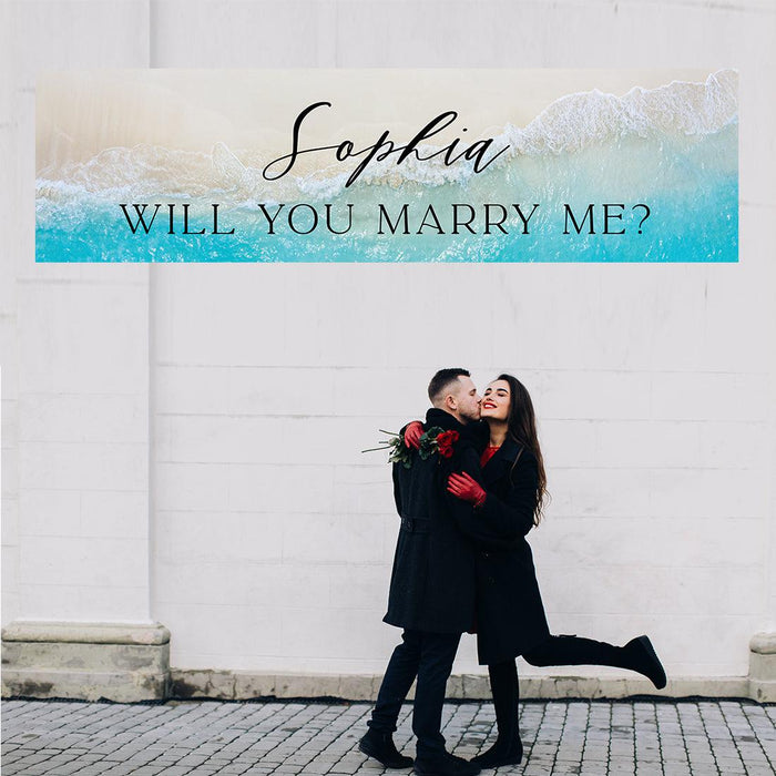 Custom Will You Marry Me Sign Banner, Proposal and Valentine's Day Decorations Ideas, Set of 1-Set of 1-Andaz Press-Beach Theme Will You Marry Me?-