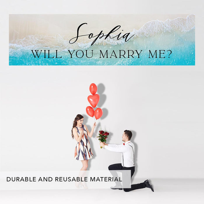 Custom Will You Marry Me Sign Banner, Proposal and Valentine's Day Decorations Ideas, Set of 1-Set of 1-Andaz Press-Beach Theme Will You Marry Me?-