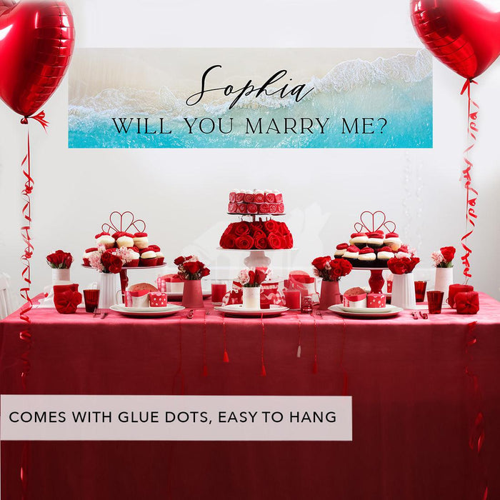 Custom Will You Marry Me Sign Banner, Proposal and Valentine's Day Decorations Ideas, Set of 1-Set of 1-Andaz Press-Beach Theme Will You Marry Me?-