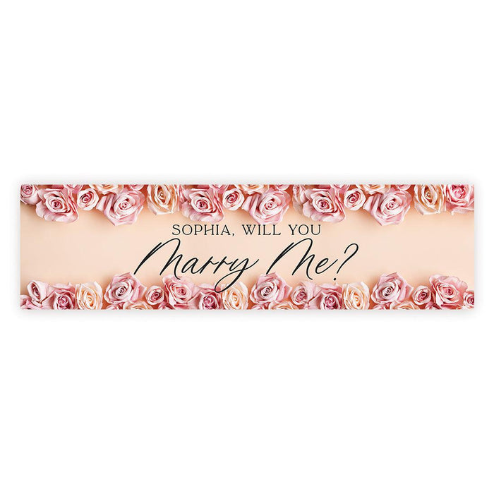 Custom Will You Marry Me Sign Banner, Proposal and Valentine's Day Decorations Ideas, Set of 1-Set of 1-Andaz Press-Pink Roses Will You Marry Me?-