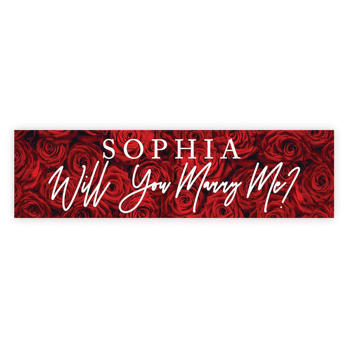 Custom Will You Marry Me Sign Banner, Proposal and Valentine's Day Decorations Ideas, Set of 1-Set of 1-Andaz Press-Romantic Red Roses Will You Marry Me?-