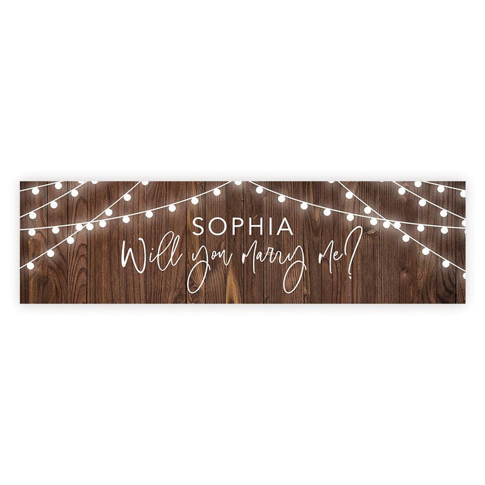 Custom Will You Marry Me Sign Banner, Proposal and Valentine's Day Decorations Ideas, Set of 1-Set of 1-Andaz Press-Rustic String Lights Will You Marry Me?-