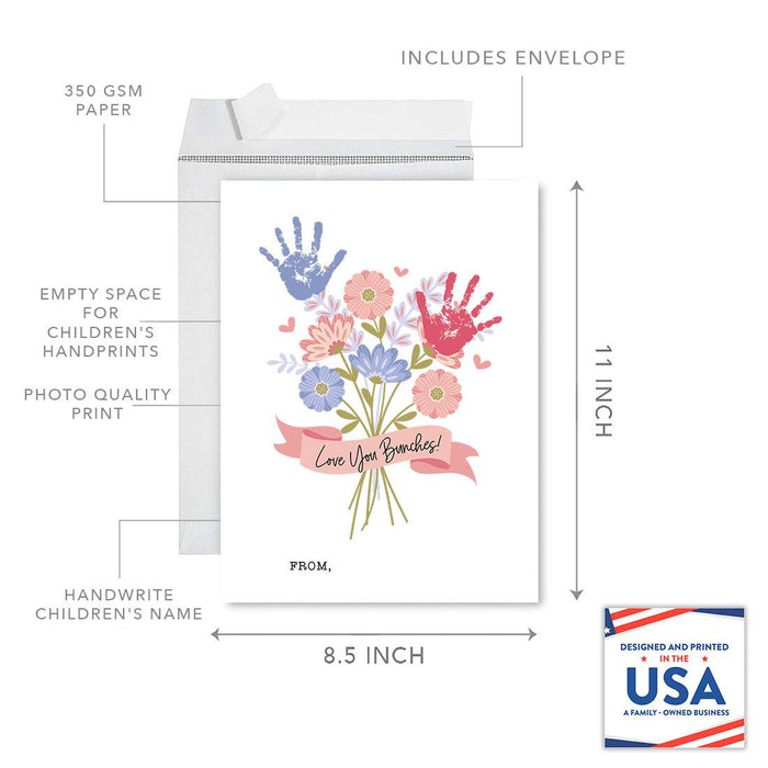DIY Kids' Flower Handprint Jumbo Card with Envelope, Greeting Card, Set of 1-Set of 1-Andaz Press-Pink & Lavender Flower Bouquet-