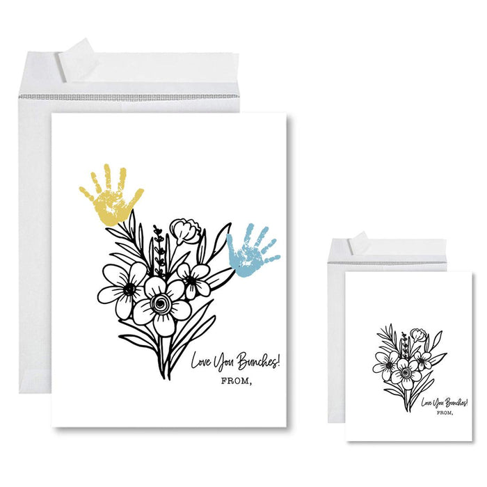 DIY Kids' Flower Handprint Jumbo Card with Envelope, Greeting Card, Set of 1-Set of 1-Andaz Press-Line Drawing Flower Bouquet-