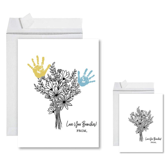 DIY Kids' Flower Handprint Jumbo Card with Envelope, Greeting Card, Set of 1-Set of 1-Andaz Press-Minimal Flower Bouquet-