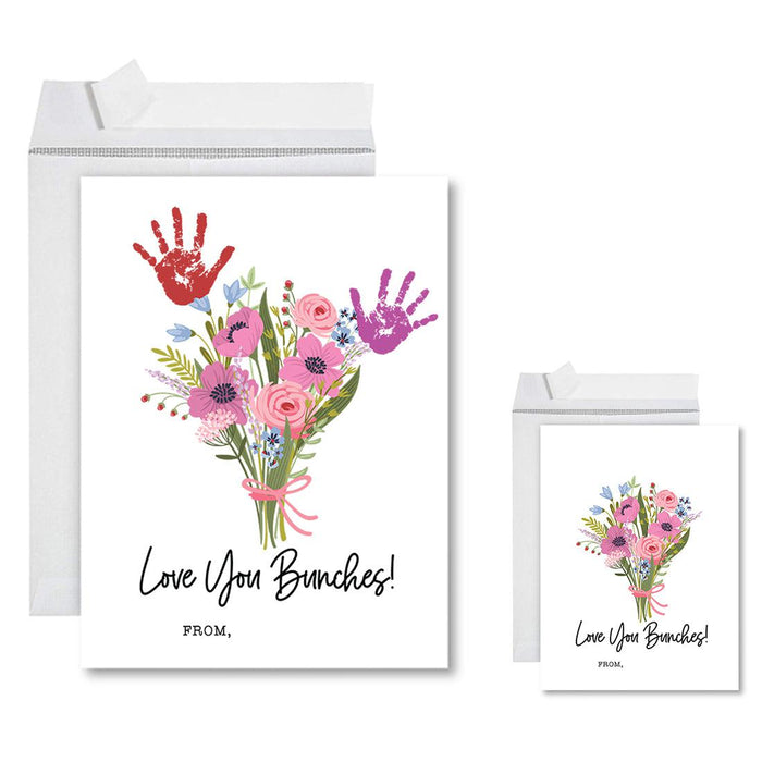 DIY Kids' Flower Handprint Jumbo Card with Envelope, Greeting Card, Set of 1-Set of 1-Andaz Press-Pink & Fuchsia Flower Bouquet-