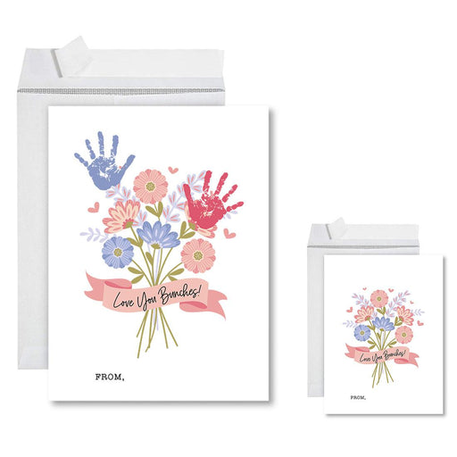 DIY Kids' Flower Handprint Jumbo Card with Envelope, Greeting Card, Set of 1-Set of 1-Andaz Press-Pink & Lavender Flower Bouquet-