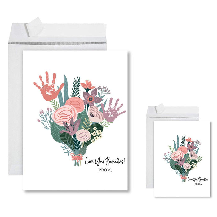 DIY Kids' Flower Handprint Jumbo Card with Envelope, Greeting Card, Set of 1-Set of 1-Andaz Press-Pink & Mauve Flower Bouquet-